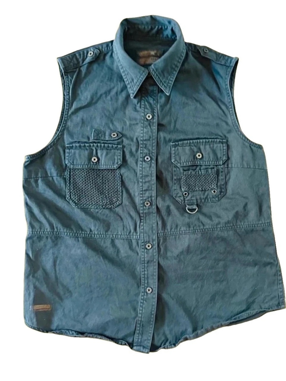 Lauren Men's Blue Utility Vest Size M 44" Chest Button Front Collared Pockets